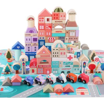 China Classic Toy Transportation Building Blocks Wooden Intelligence 115pcs Building Block Educational Toy for sale