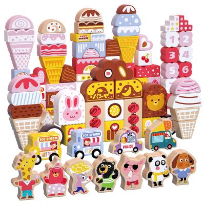 China Construction Toy New Arrival 116pcs Wooden Dessert Blocks Set Cute Wooden Ice Cream Toys For Children for sale