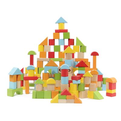 China Building Toy 100pcs Wooden Block Set Various City Wooden Blocks With Colorful Grain Blocks For Kid for sale