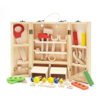 China Funny Educational Wooden Toy Children's Toolbox Simulation Repair Tool Screw Nut Combination Disassembly Building Block Toy Set for sale