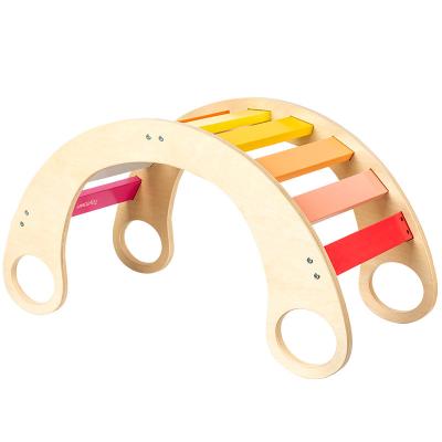 China 2021 NEW Wooden Game Rainbow Rocking House Toys Climbing Sight Balance Toys Educational Gift 85.5X27X7 cm for sale