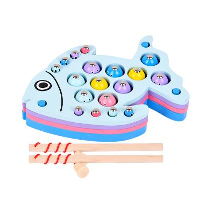 China Fine Motor Skills Study Toy Wooden Building Blocks Toy Children Fishing Cat Shape Funny Educational Magnetic Fishing Toy for sale