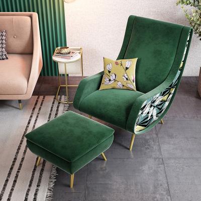 China Metal Single Lazy Leg Furniture Sofa Chair Fabric Velvet Nordic Green Single Sofa for sale