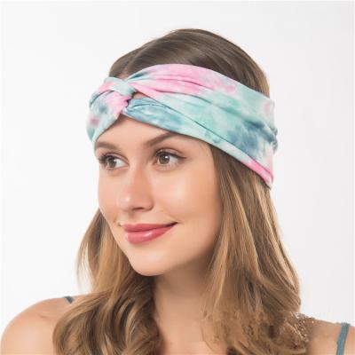 China 2021 Fashionable New Dye Knotting DIY Cotton Stretch Headband Colored Printed Women's Sports Yoga Elastic Hair Bands For Hair Accessories Turban for sale