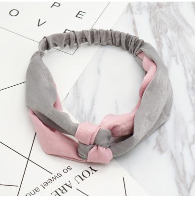 China Fashional Headwear Chinese Two Tone Color Stitching Bow Hair Band Vintage Satin Hair Band Cross Hair Accessories Lady Creative Pretty for sale