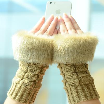 China Winter New Arrivals Jacquard Women Half Finger Outdoor Sport Cycling Long Warm Rabbit Fur Knitting Driving Fingerless Gloves for sale