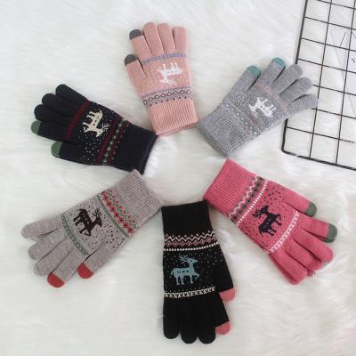 China Wholesale Cute Student Winter Knitting Wool Windproof Korea Little Fawn Touch Screen Deep Warm With Suede Women Gloves for sale