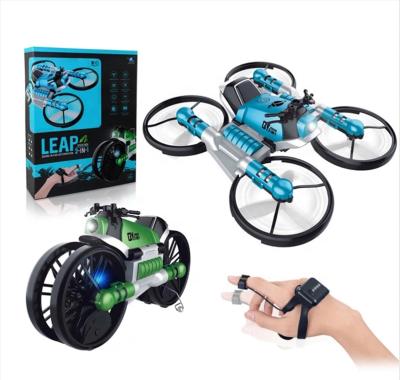 China RC Hobby 2 in 1 Watch Hand Induction Drone Remote Control Quadcopter Motorcycle Folding Deformation Toy for sale