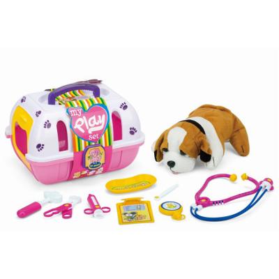 China Kitchen Pretend Play 8pc Plush Dog and Cage Pretend Play Kids Plush Dog Pet Vet Toy for sale