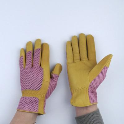 China Work Protection Women Safety Work Protective Goatskin With Mesh Back Gloves Outdoor Safety Women Garden Gloves for sale