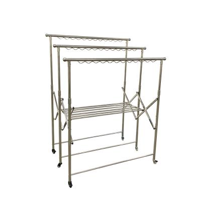 China Modern Customizable Stainless Steel Hanger Three Layer Clothes Rack Movable Foldable Clothes Rack for sale