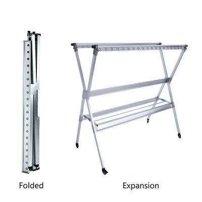 China Modern Customized X-type Aluminum Type Floor Large Retractable Hanger Folding Indoor Outdoor Clothes Drying Rack for sale