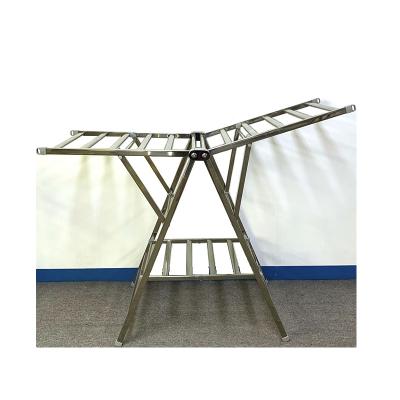 China Customizable Wing Stainless Steel Folding Outdoor Hanger Stand Up Foldable Display Clothes Drying Rack for sale