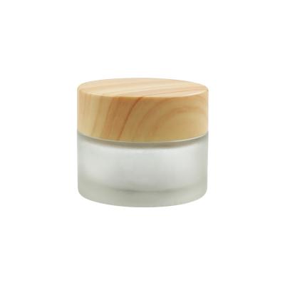 China 15g Round Cosmetic Empty Cosmetic 20g 30g 50g Matte Frosted Glass Cream Jar With Bamboo Screw Lids for sale