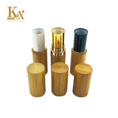 China Empty Cosmetic Biodegradable Packaging Container 3ml 5ml Lip Balm Lipstick Wooden Bamboo Tube With Logo for sale