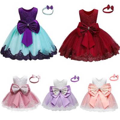 China Washable Babies Dress Lace Embroidery Kids Dress Big Bow Christmas Wedding Ball Gown Party Wear Christmas Toddler Princess Dresses for sale