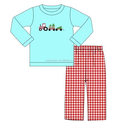 China Puresun High Quality Casual Christmas Boy Clothing Sets Boy Shirt Matching Pants Applique Baby Boy Clothes for sale