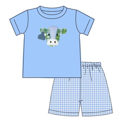 China Baby Kids Casual Clothes Boy Sets 2Pcs Spring Summer Boy Dress Sets With Cow Applique for sale