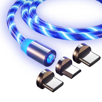 China MP3/MP4 Player 1M Magnetic Charging Cable with LED 3 in 1 USB Phone Flowing Light Accessories Cable USB Led Luminous Micro Lighting Data Cables for sale