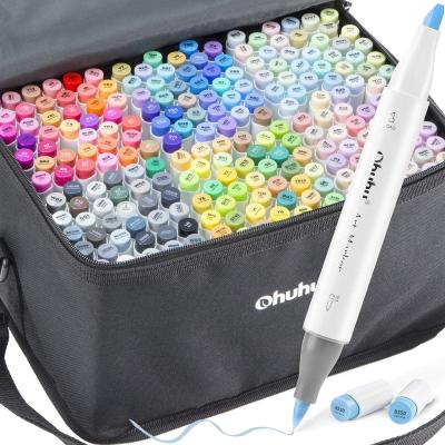 China Muti-function Ohuhu 216 Double Color Slanted Brush and Chisel Sketch Marker Brush Alcohol Based Markers for sale