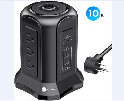 China 15.5W AC outlets 3 USB-A outlets 3 USB-A palladium 1 charging type ABS+PC iClever power strip tower surge protector 9 port of C USB-C for sale