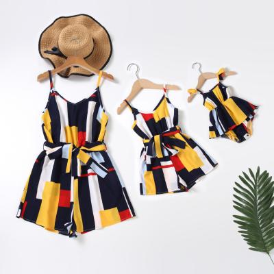 China Summer Printed Parent Child Wear V-Neck Sling Mother-Daughter Romper Bodysuit zu verkaufen