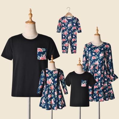 중국 Flower Print Parent Child Wear Cotton/Polyester Family Dress T Shirts Romper Clothing 판매용