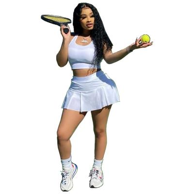 China Hot sale Sporty Women 2 Piece Outfits Set Tank Tops and Pleated Skirts Sweatsuit Tracksuit for sale