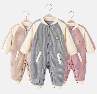 China Hot sale autumn winter thickening climb baby three layer quilted stripe stitching jumpsuits cotton clothes Te koop