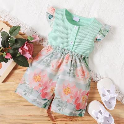 Cina Hotsale Infant Girl Summer Ruffle Sleeveless Strip Top Splicing Print Skirt Sweet Jumpsuit in vendita