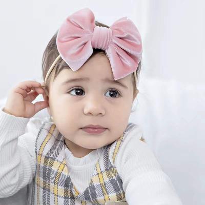 China Baby Girl Infant Bow Headbands Velvet Soft Spring Summer Hair Scrunchies Accessories for sale