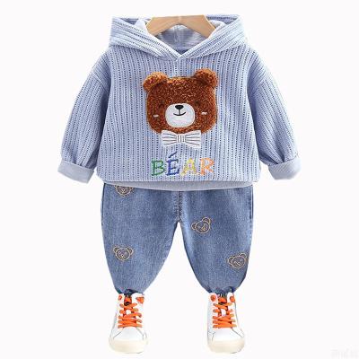 China New Fashion Autumn Cartoon Bear Knitted Hoodie Jeans Pants 2Pcs Children Clothing Tracksuits Te koop