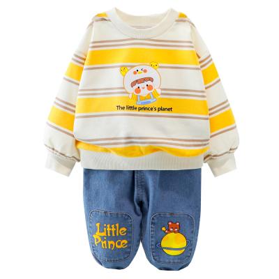 China Autumn Clothes Outfit Baby Girls Boys Children Clothing Kids Stripe Cartoon T Shirt Jeans for sale