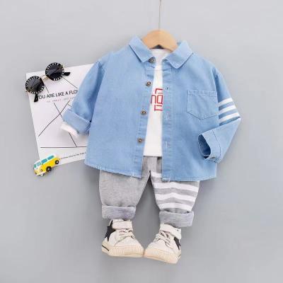 China Jean Stripe Children Casual Suits Spring Autumn Boy Denim Shirts Pants 2 Pieces Te koop