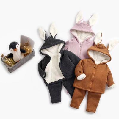 Cina New Born Baby Boy 0-3Y Cotton Winter Fleece Cute Rabbit Coat Jackets Pants Suit in vendita