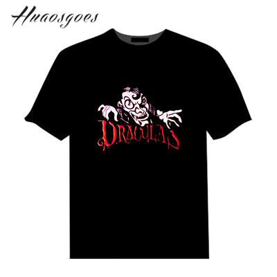 China Custom EL Flashing Light Up Skull Sound Activated T-shirt /El Led Flashing T-Shirt For Festival Halloween for sale