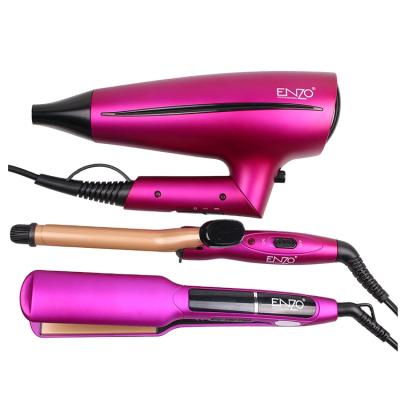 China Professional Foldable 3 In 1 Travel Cute Purple Beauty Hair Tool Kit Hair Curler Straightener Kit Hair Dryer For Women for sale