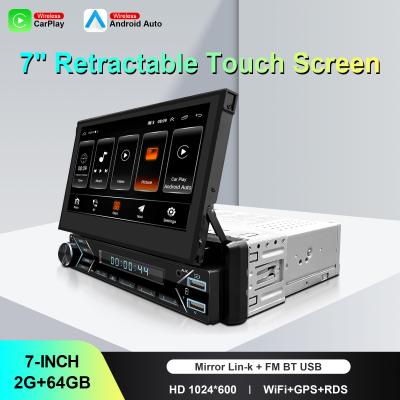 China 7 pulgadas retráctil Touch Carplay 1 DIN Audio de coche estéreo compatible con Bluetooth habilitado GPS incorporado en venta