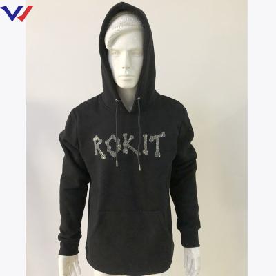 China Custom bling 100% crystal rhinestone hoodies pullover cotton Black Anti-wrinkle logo cotton fleece hoodie women's string for sale