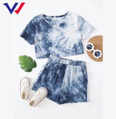 China Anti-pilling 2022 new fashion tie dye girls tie dye tee track shorts set newcomers tops 2 piece tie dye set for sale