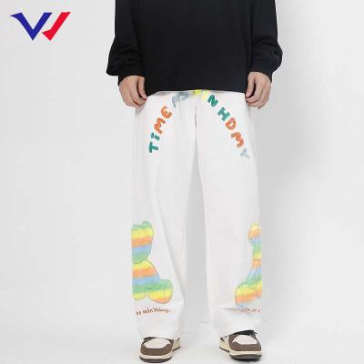 China Anti-wrinkle sports pants men's autumn and winter new colorful bear fur patchwork embroidered mid-waist loose casual pants for sale