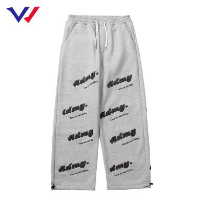 China Anti-wrinkle letter towel embroidered straight sweatpants men's drawstring hip hop loose casual sports crop pants for sale