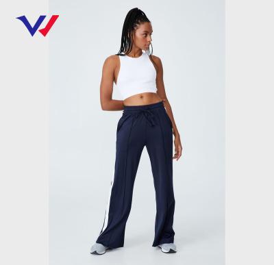 China Women Breathable Custom Sportswear Side Stripe Logo Leg Track Breeches Jogger Wide Leg Jogger Pants for sale