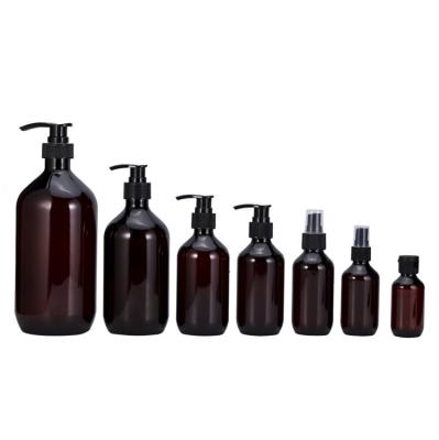 China Wholesale Dark Amber Personal Care 30ml 50ml 100ml 250ml 500ml Boston Round Glass Bottle Airless Pump Bottle for sale