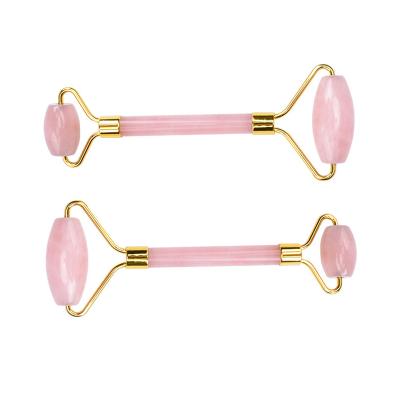 China Double Main Roller Rose Quartz Beauty Massager Facial Jade Roller Original Design Best Selling Natural Massager for sale