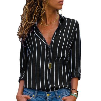 China Anti-pilling New Fashion Autumn And Winter Stripe Long Sheath Women's Blouse for sale