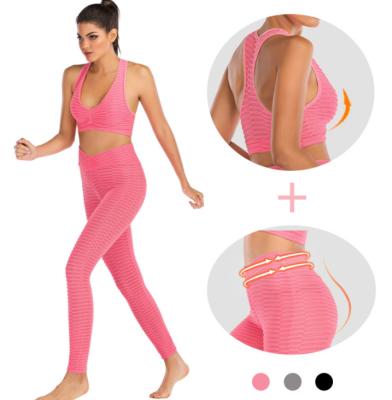 China Antibacterial Bubble Net Band Fitness Explosion High Waisted Legging Women's Yoga Set for sale