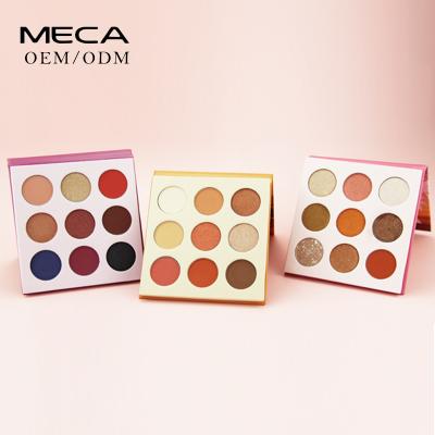 China Waterproof Professional Cosmetics 9 Colors Shimmer Long Lasting Custom Eye Makeup Glitter Eyeshadow Palette for sale