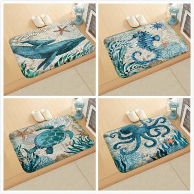 China Retro Decorative Marine Biological Printing Floor Mat, Door Mat, Digital Printing Foot Mat, Kitchen Bathroom Absorbent Long Non Slip Mat for sale