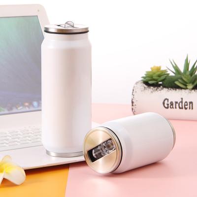 China Sustainable Creative Sublimation Coke Can Thermos Cup 304 Stainless Steel Automatic Mug With Straw for sale